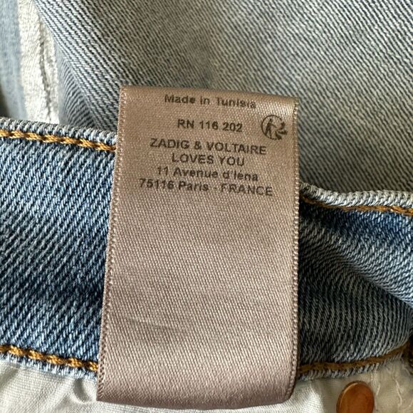 ZADIG & VOLTAIRE Juicy Silver Trim Denim Skirt Button-Fly Raw Hem - Picture 13 of 14